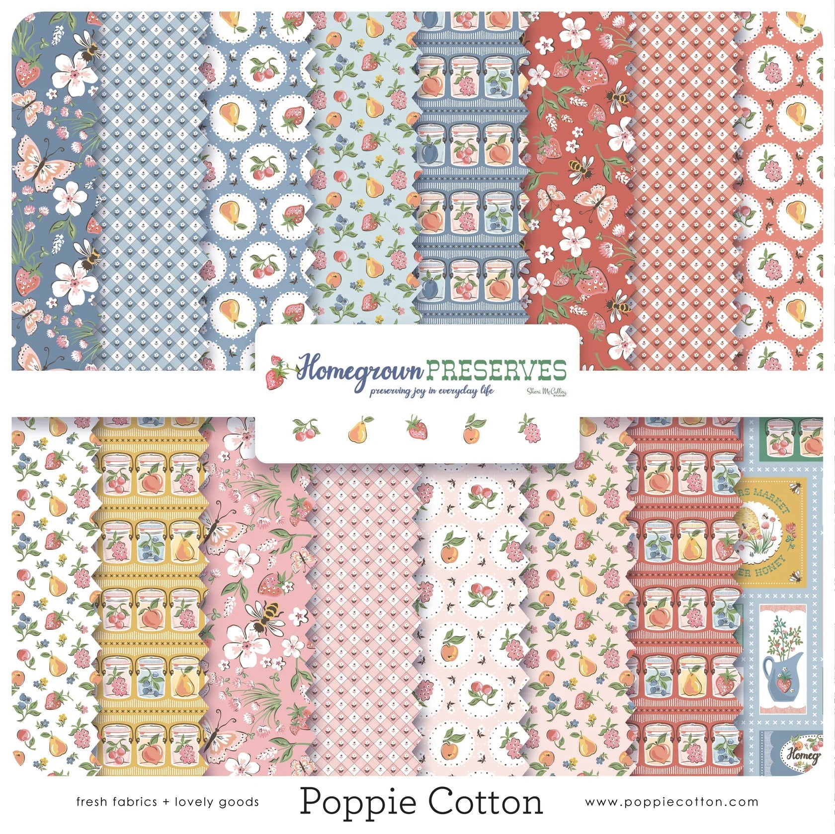 Homegrown Preserves Fat Quarter Bundle by Sheri McCulley for Poppie Cotton Fabrics