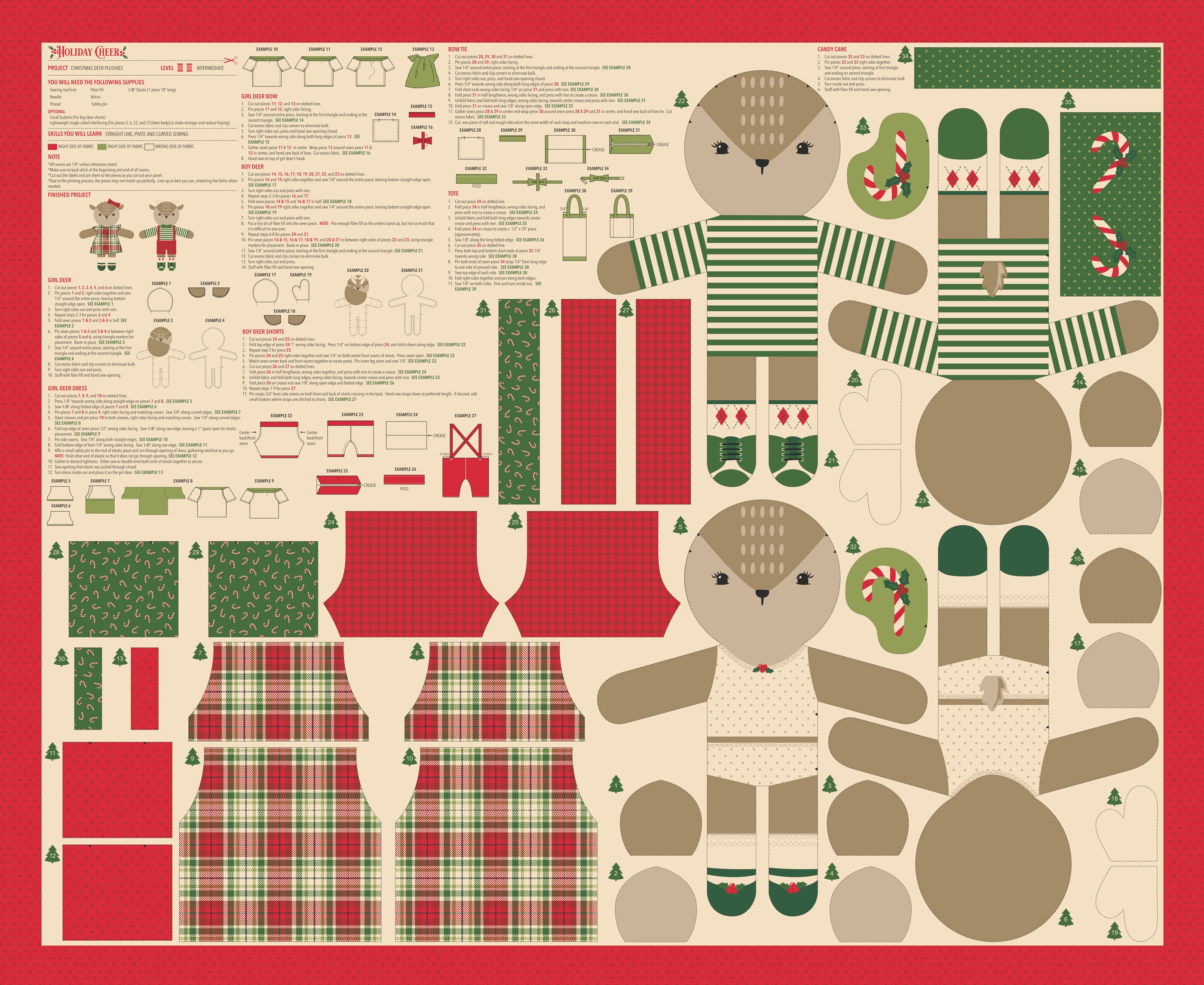 Holiday Cheer Natural Reindeer Stuffies Panel by Stacy Iest Hsu for Moda Fabrics