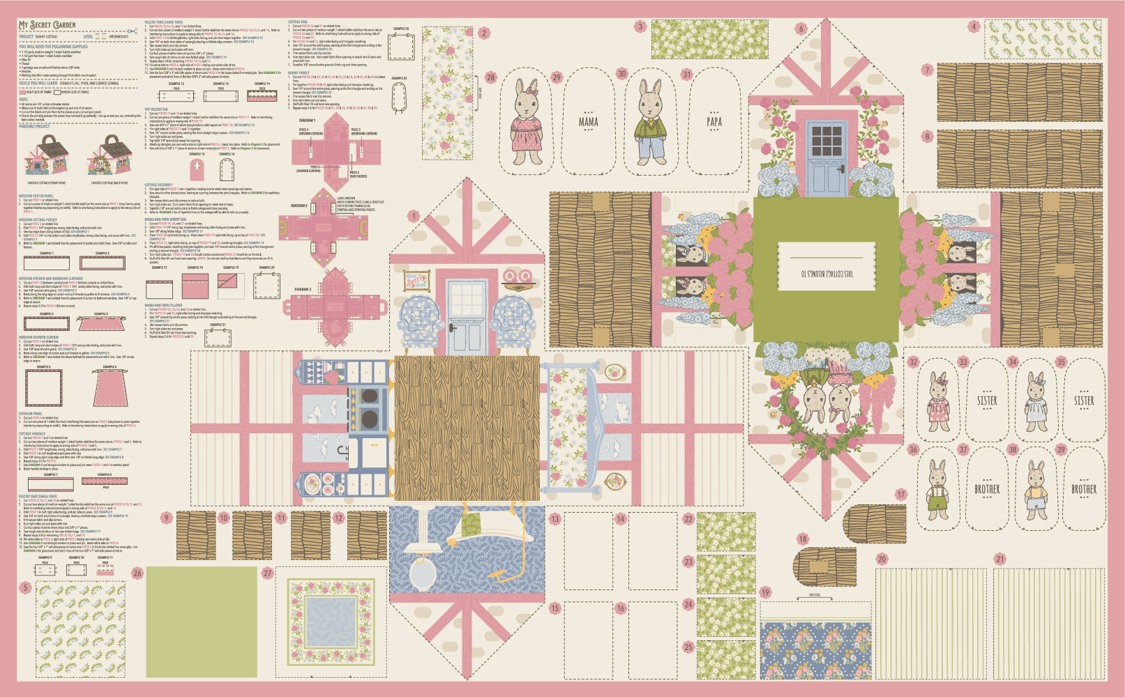 My Secret Garden Garden Bunny Cottage Panel by Stacy Iest Hsu for Moda Fabrics