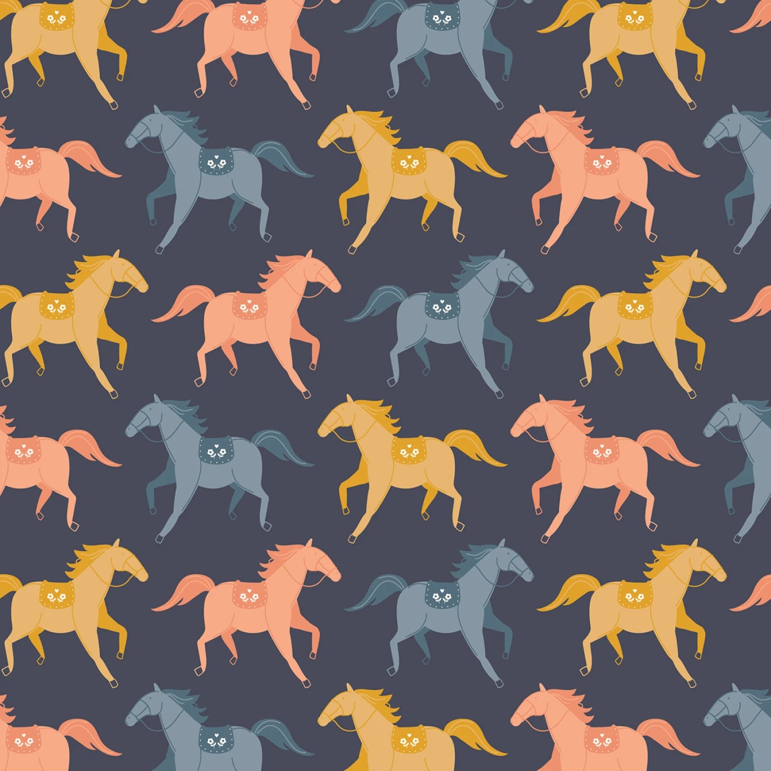 Petals and Pony Luck Navy Canter Yardage by Softly Studio Collection for Cloud9 Fabrics Inc.