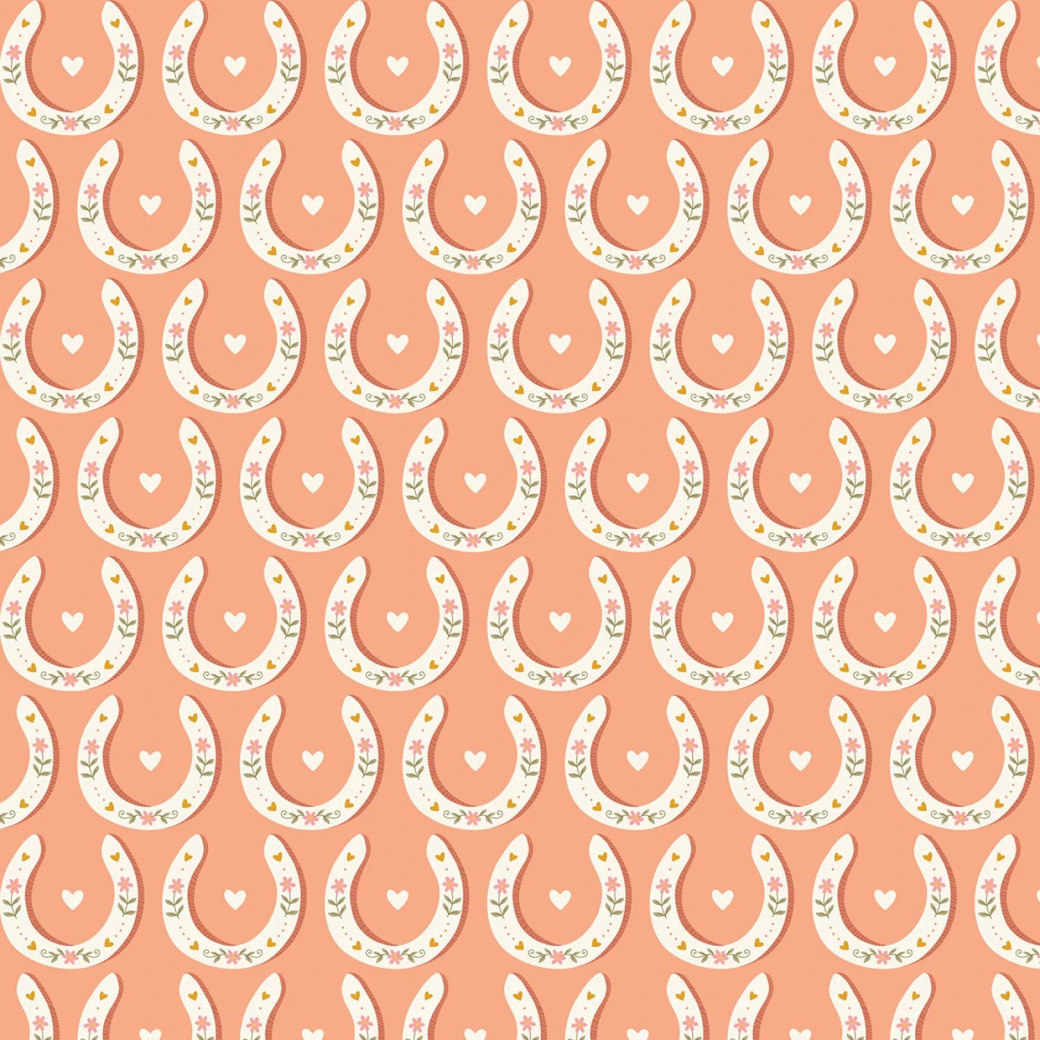 Petals and Pony Luck Coral Petals and Pony Luck Yardage by Softly Studio for Cloud9 Fabrics