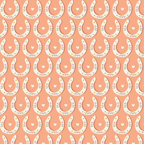Petals and Pony Luck Coral Petals and Pony Luck Yardage by Softly Studio for Cloud9 Fabrics