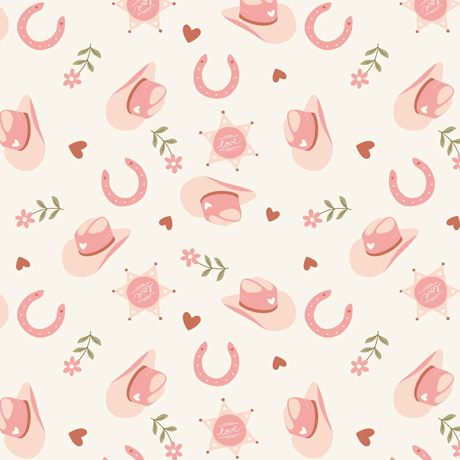 Petals and Pony Luck Pink Rodeo Romance Yardage by Softly Studio for Cloud9 Fabrics