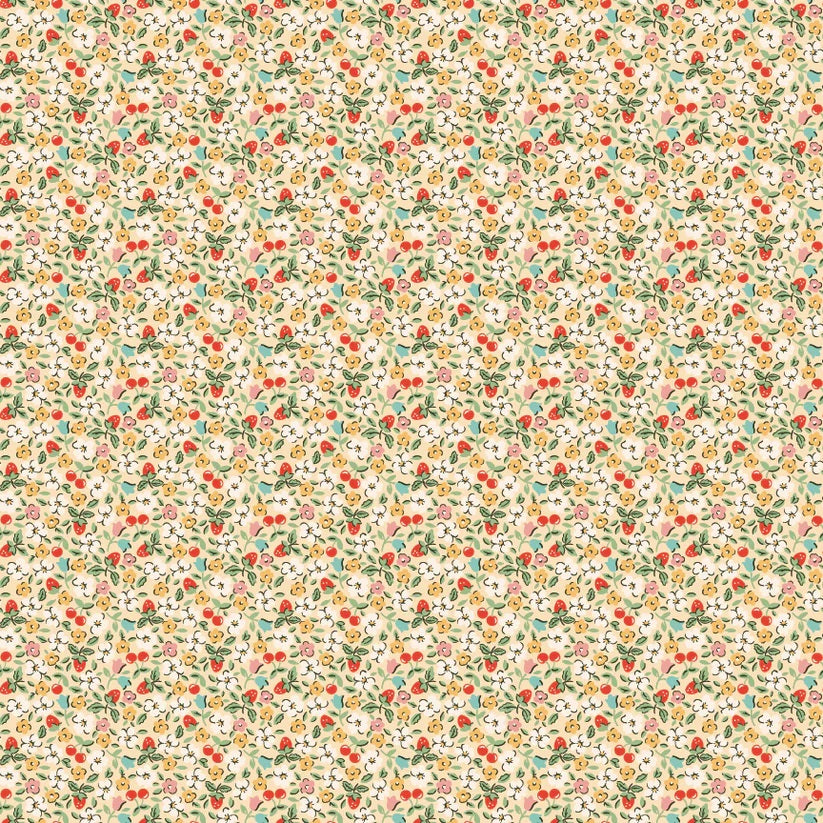 Farmhouse Fancy Yellow Fruit Salad Yardage by Elea Lutz for Poppie Cotton Fabrics