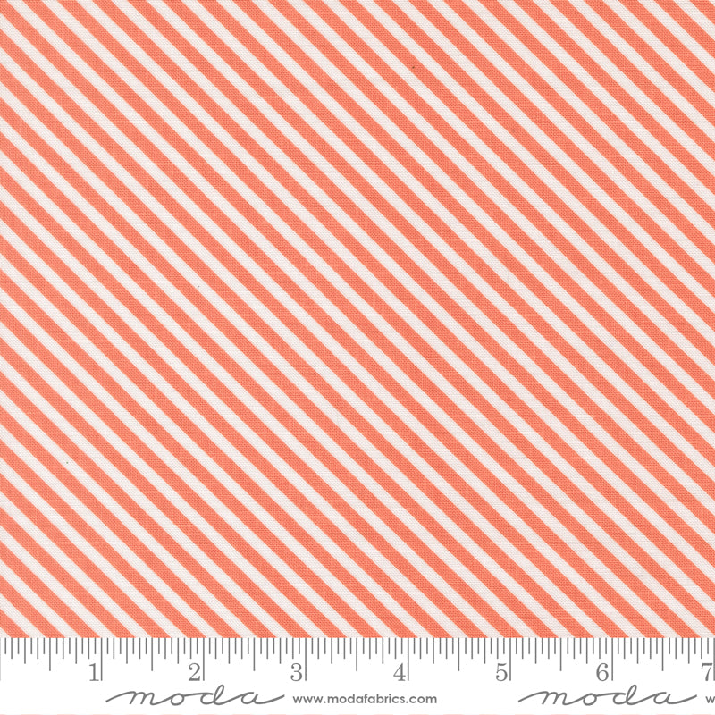 In The Garden Coral Bias Stripe Yardage by Corey Yoder for Moda Fabrics