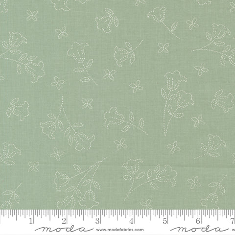 Sunbonnet Dusty Blue Embroidered Blooms Yardage by Heather Briggs for Moda Fabrics