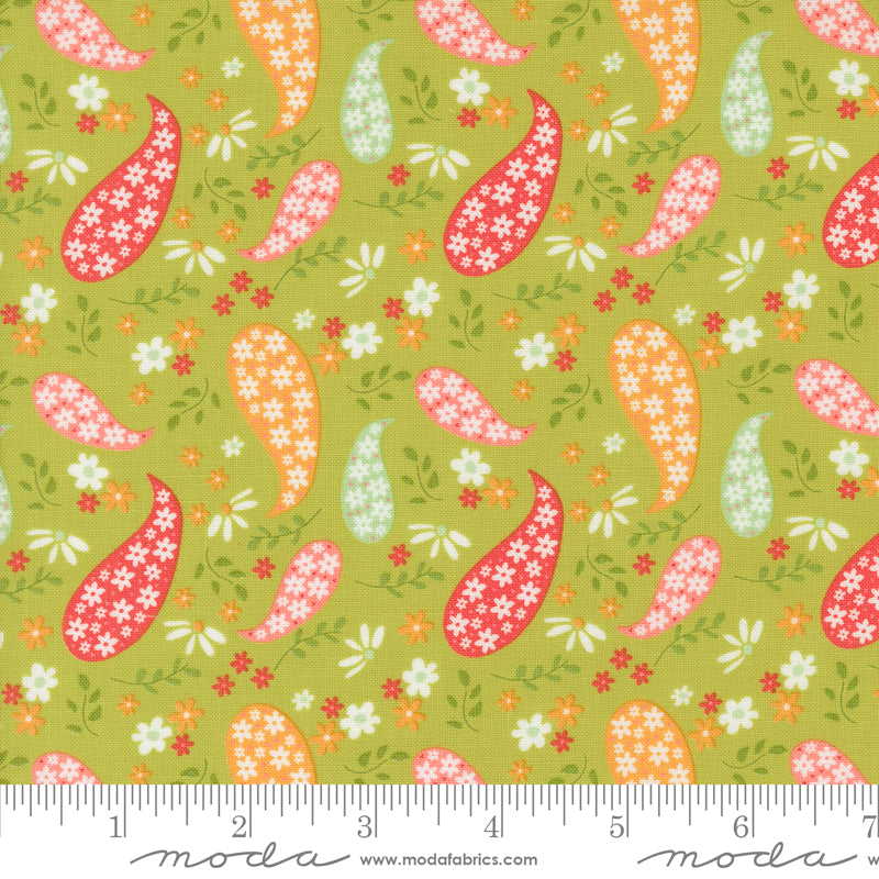 Raspberry Summer Lime Paisley Yardage by Sherri & Chelsi for Moda Fabrics