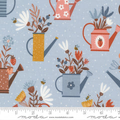 Blossoms & Blooms Powder Blue Watering Cans Yardage by Elena Amo for Moda Fabrics