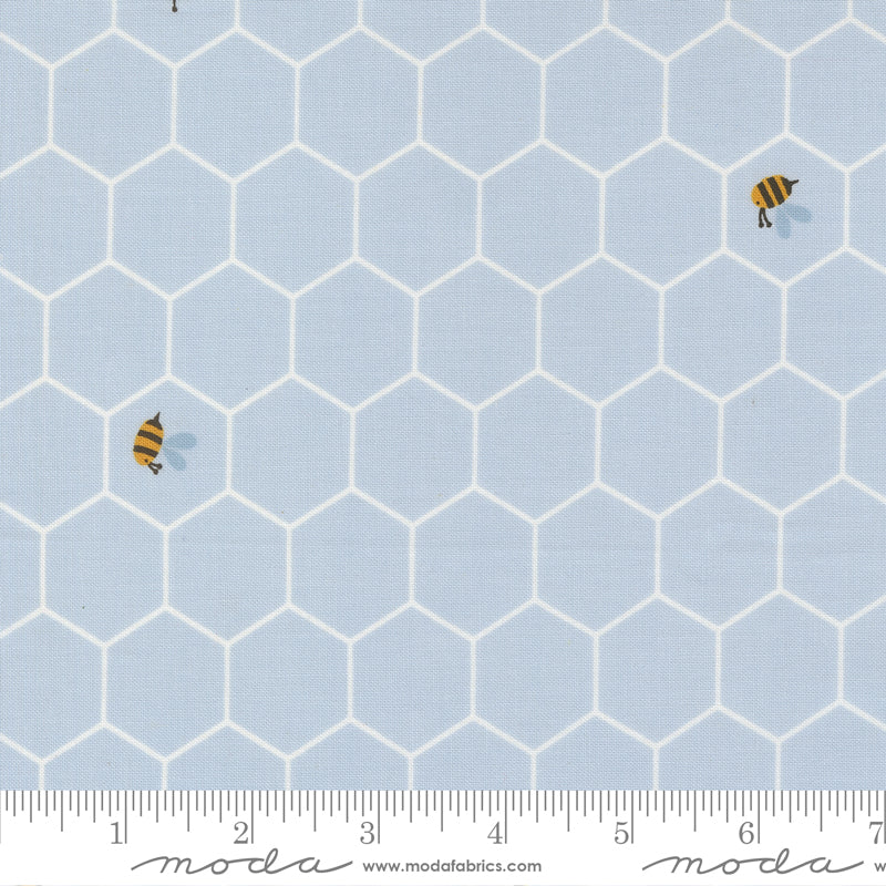 Blossoms & Blooms Powder Blue Bees Yardage by Elena Amo for Moda Fabrics