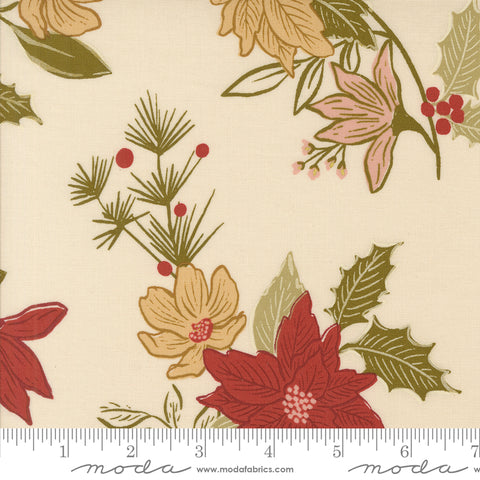 Old World Yuletide Eggshell Festive Florals Metallic Yardage by Fancy That Design House for Moda Fabrics