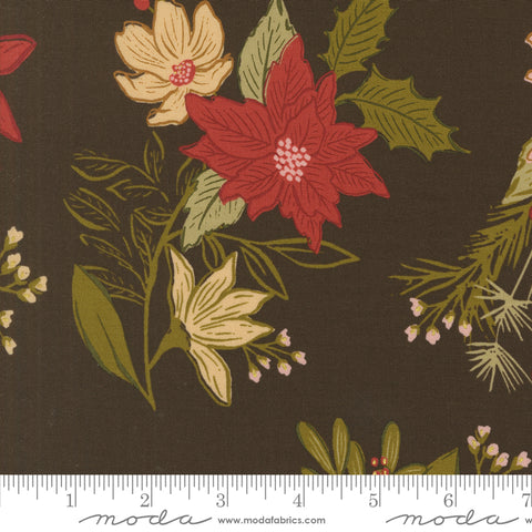 Old World Yuletide Espresso Festive Florals Metallic Yardage by Fancy That Design House for Moda Fabrics