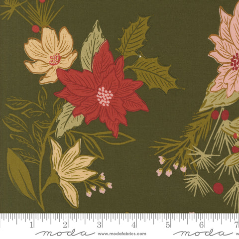 Old World Yuletide Pine Festive Florals Metallic Yardage by Fancy That Design House for Moda Fabrics