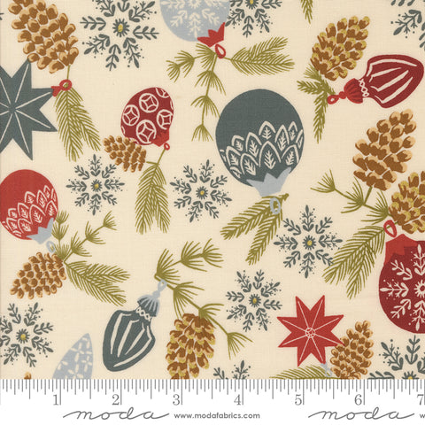 Old World Yuletide Eggshell Branch and Baubles Metallic Yardage by Fancy That Design House for Moda Fabrics