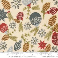 Old World Yuletide Eggshell Branch and Baubles Metallic Yardage by Fancy That Design House for Moda Fabrics