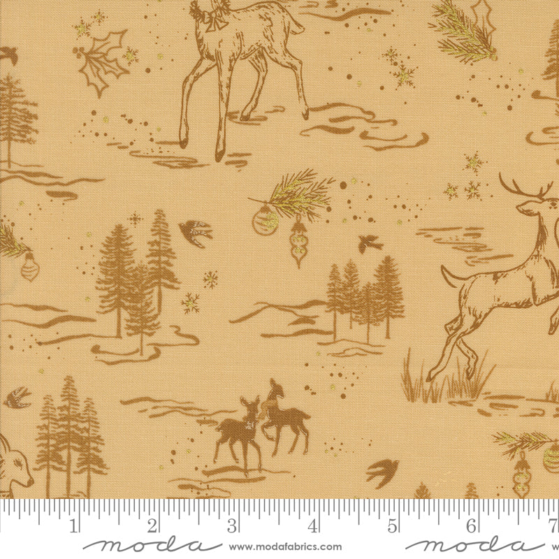 Old World Yuletide Almond Oh Deer Metallic Yardage by Fancy That Design House for Moda Fabrics