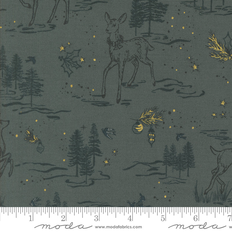 Old World Yuletide Dusk Oh Deer Metallic Yardage by Fancy That Design House for Moda Fabrics