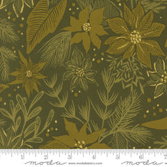 Old World Yuletide Pine Poinsettia Metallic Yardage by Fancy That Design House for Moda Fabrics