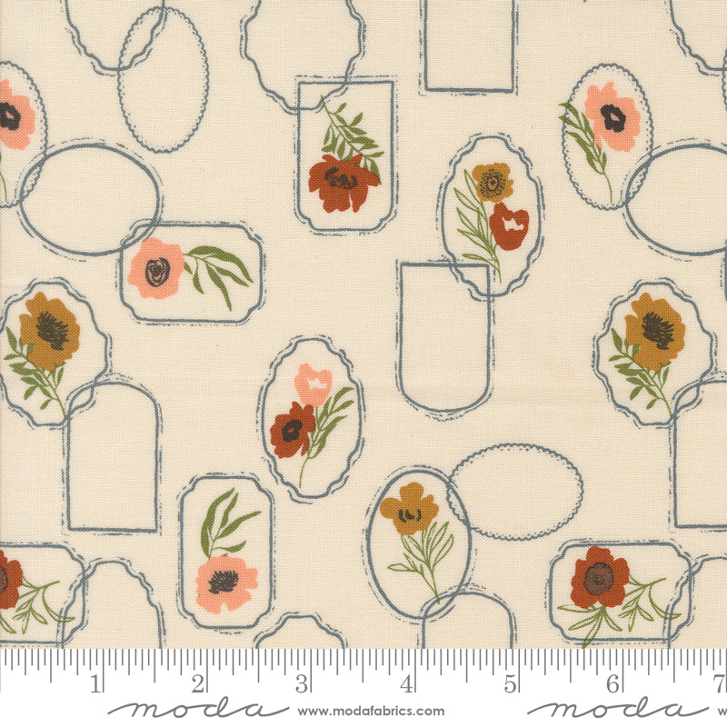 Foraged, Found & Hand Me Down Eggshell Floral Cameo Yardage by Fancy That Design House for Moda Fabrics