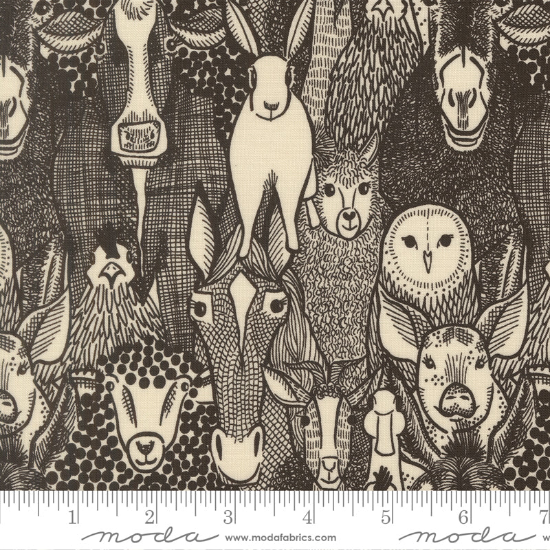 The Henhouse Iron Barnyard Faces Yardage by Gingiber for Moda Fabrics