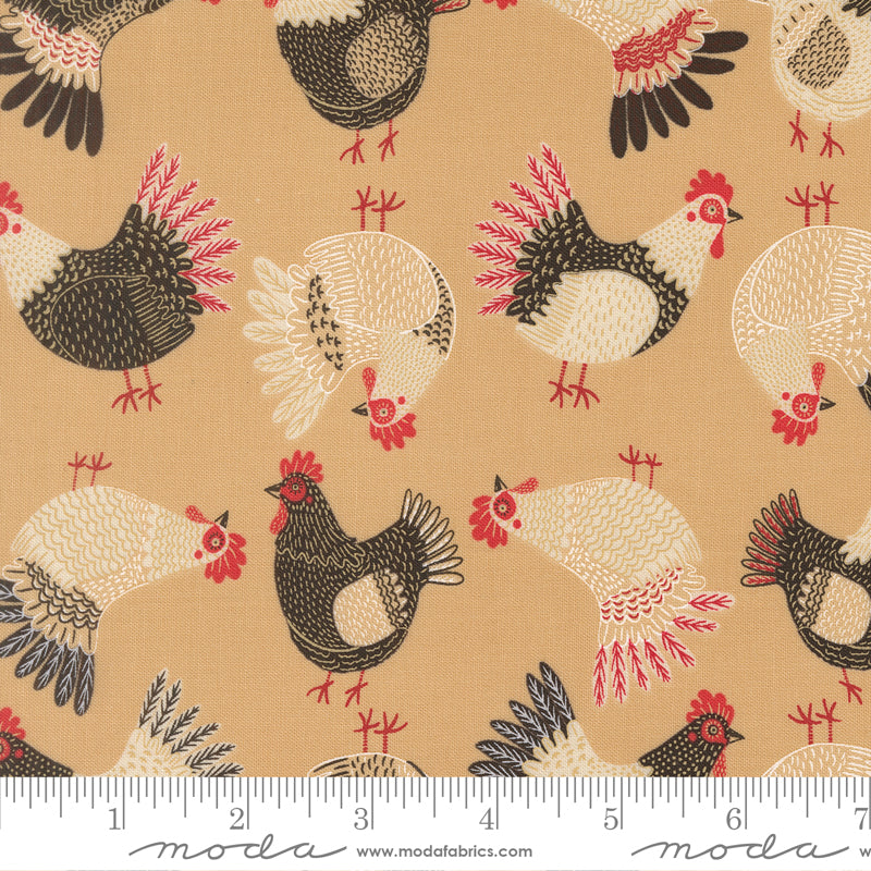 The Henhouse Hay Tossed Chickens Yardage by Gingiber for Moda Fabrics