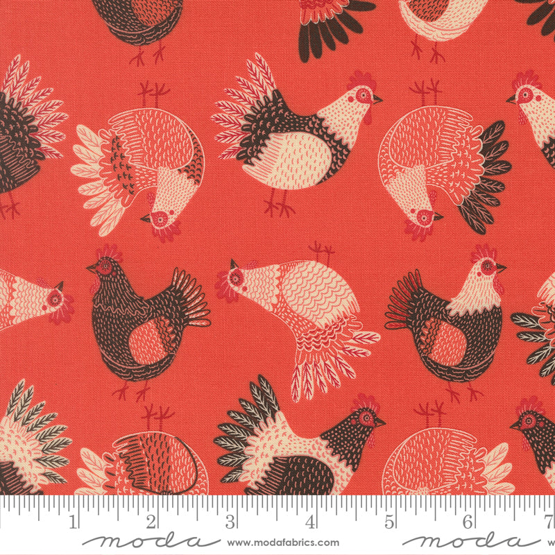 The Henhouse Tomato Tossed Chickens Yardage by Gingiber for Moda Fabrics