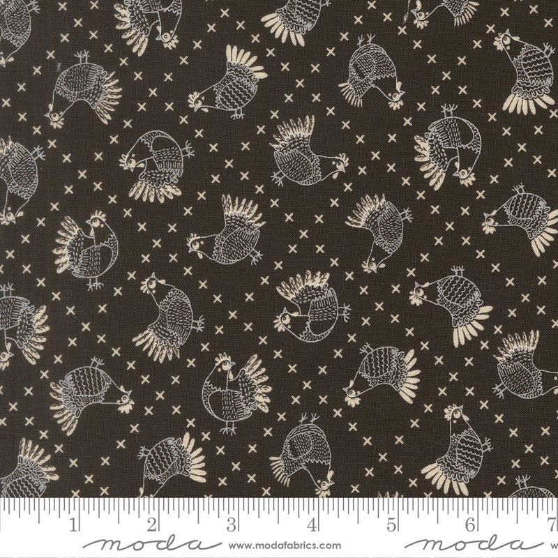 The Henhouse Iron Cross Stitch Chickens Yardage by Gingiber for Moda Fabrics