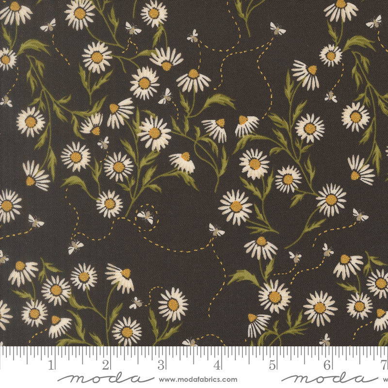 Ladybug Whimsy Midnight Cone Flower Metallic Yardage by Gingiber for Moda Fabrics