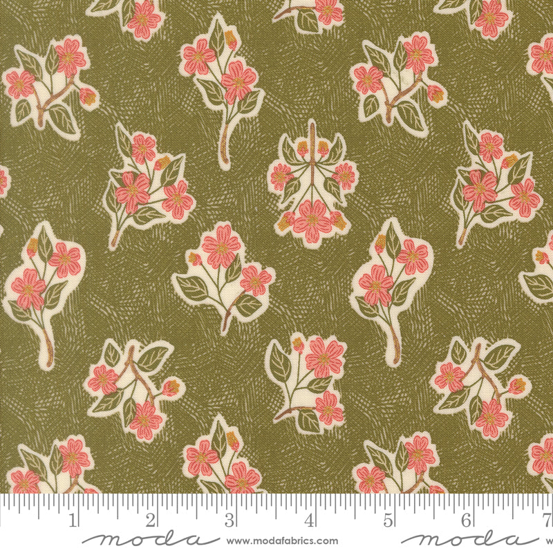 Ladybug Whimsy Grass Apple Blossom Metallic Yardage by Gingiber for Moda Fabrics