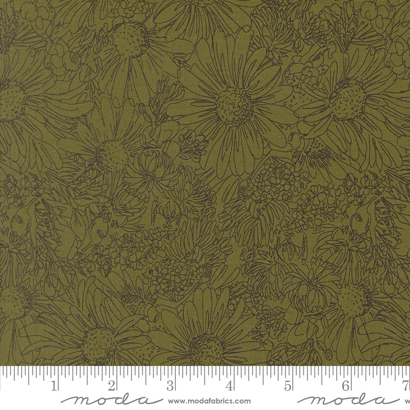 Ladybug Whimsy Grass Pen Ink Flowers Yardage by Gingiber for Moda Fabrics