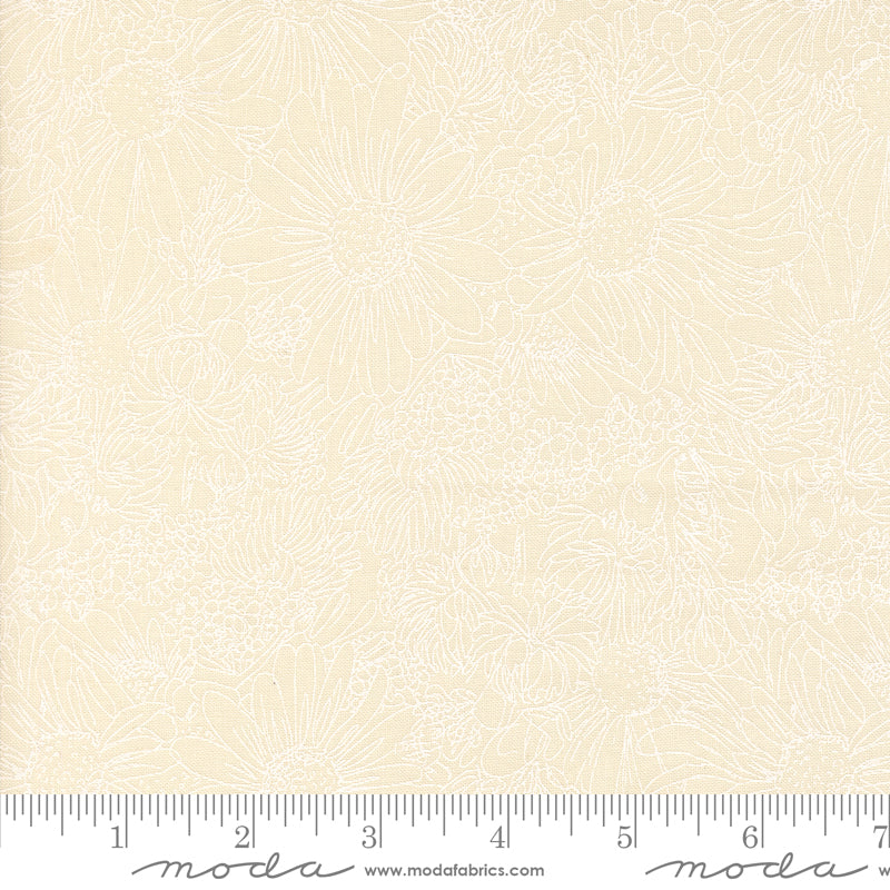 Ladybug Whimsy Eggshell Cream Pen Ink Flowers Yardage by Gingiber for Moda Fabrics