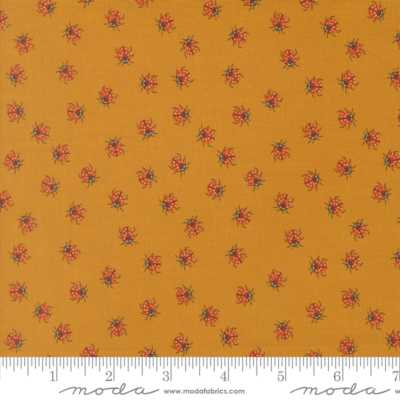Ladybug Whimsy Golden Little Ladybugs Metallic Yardage by Gingiber for Moda Fabrics