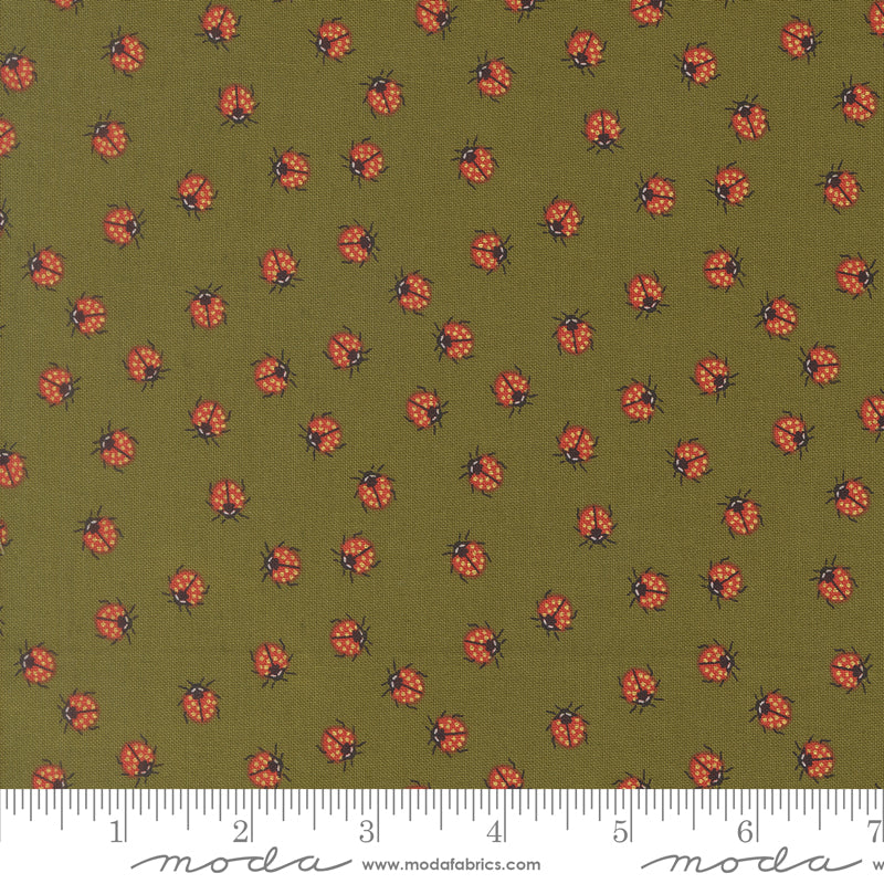 Ladybug Whimsy Grass Little Ladybugs Metallic Yardage by Gingiber for Moda Fabrics