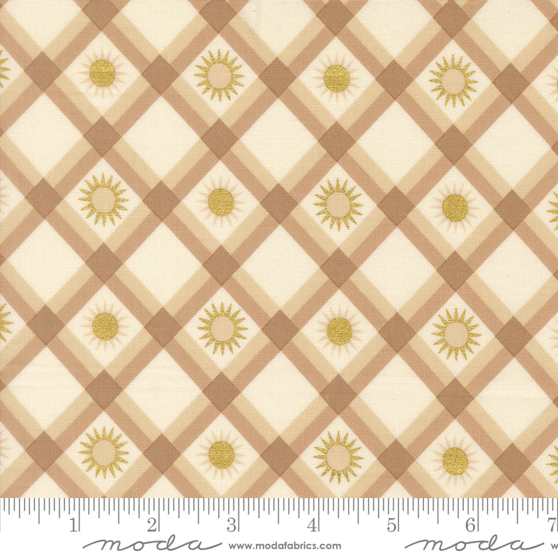 Ladybug Whimsy Natural Plaid Sunshine Metallic Yardage by Gingiber for Moda Fabrics