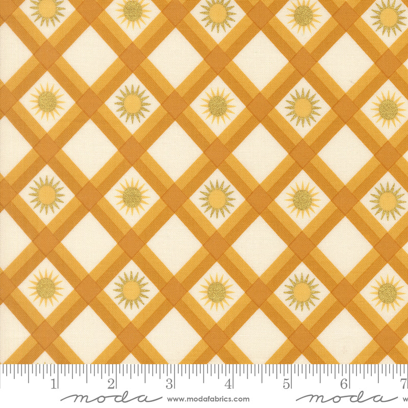 Ladybug Whimsy Golden Plaid Sunshine Metallic Yardage by Gingiber for Moda Fabrics