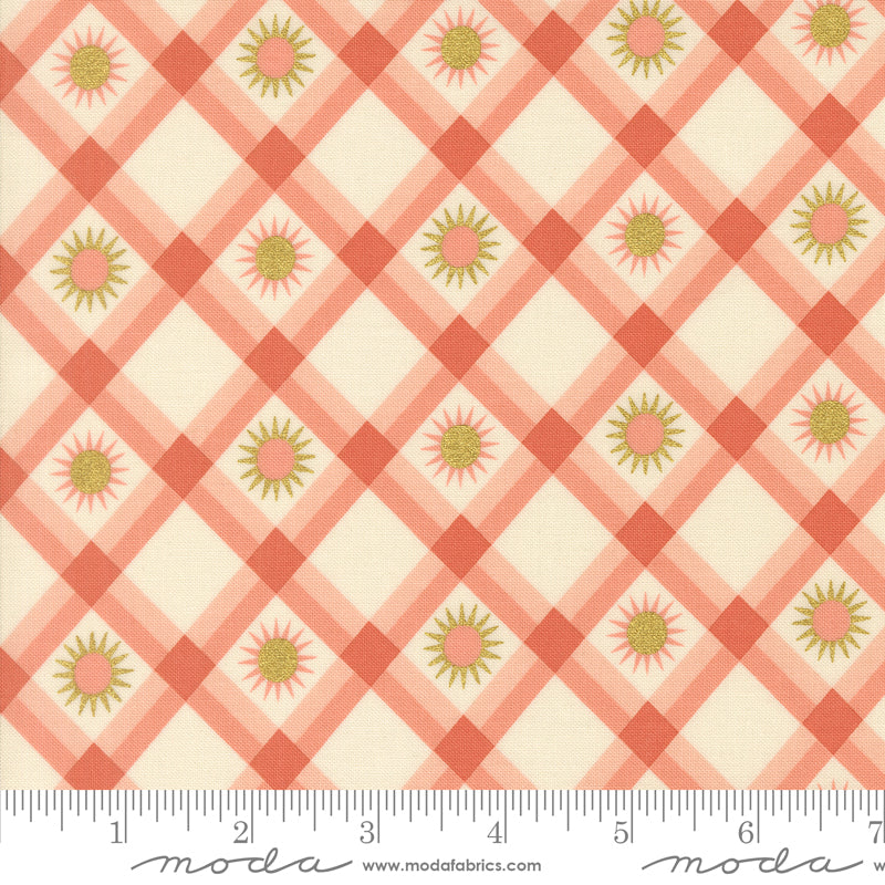 Ladybug Whimsy Zinnia Plaid Sunshine Metallic Yardage by Gingiber for Moda Fabrics