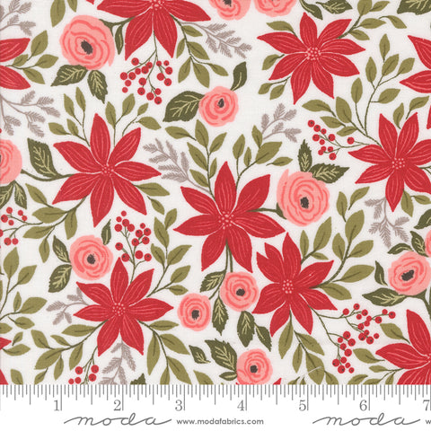 Berry & Pine Snow Poinsettia Party Yardage by Lella Boutique for Moda Fabrics