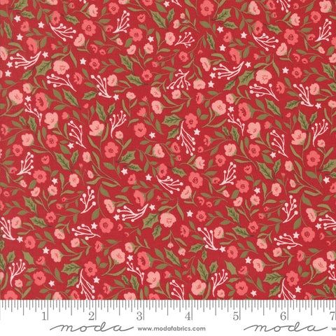 BOLT END 7" Berry & Pine Cranberry Christmas Posies Yardage by Lella Boutique for Moda Fabrics