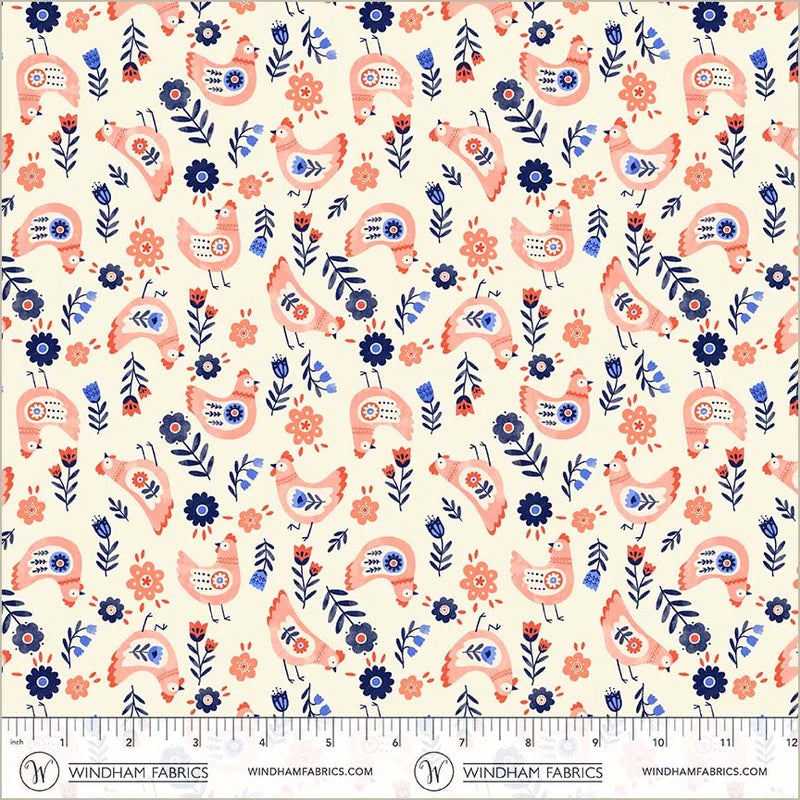 Folky Chicken Cream Cluck Cluck Cluck Yardage by Natalie Briscoe for Windham Fabrics