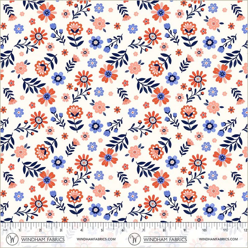 Folky Chicken Ivory Folky Floral Yardage by Natalie Briscoe for Windham Fabrics