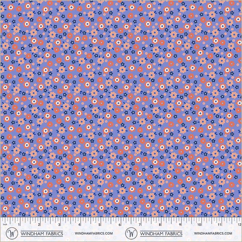 Folky Chicken Cobalt Mod Ditsy Yardage by Natalie Briscoe for Windham Fabrics