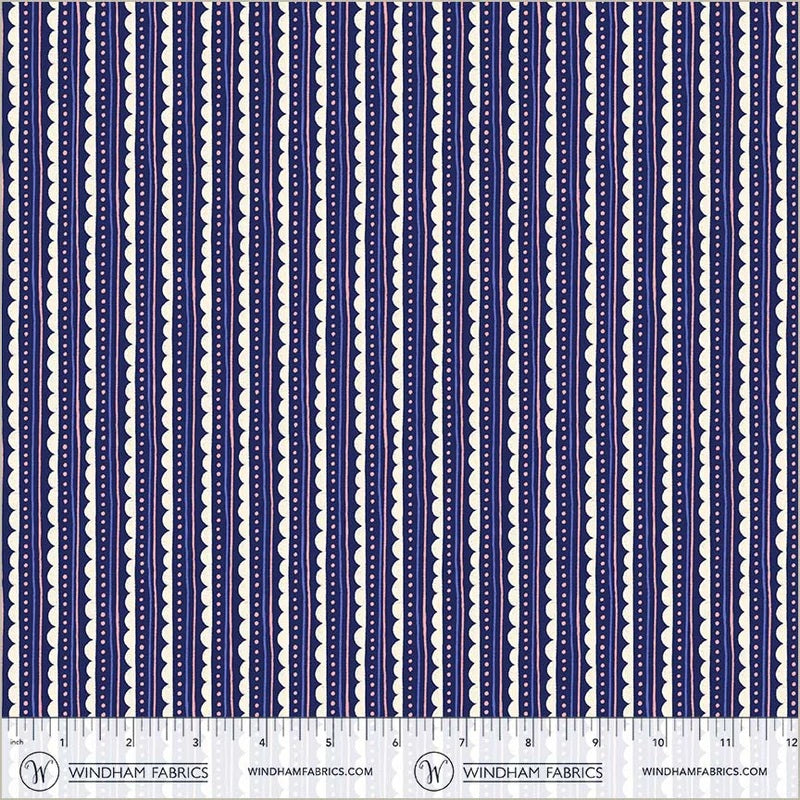 Folky Chicken Indigo Scallop Edge Yardage by Natalie Briscoe for Windham Fabrics