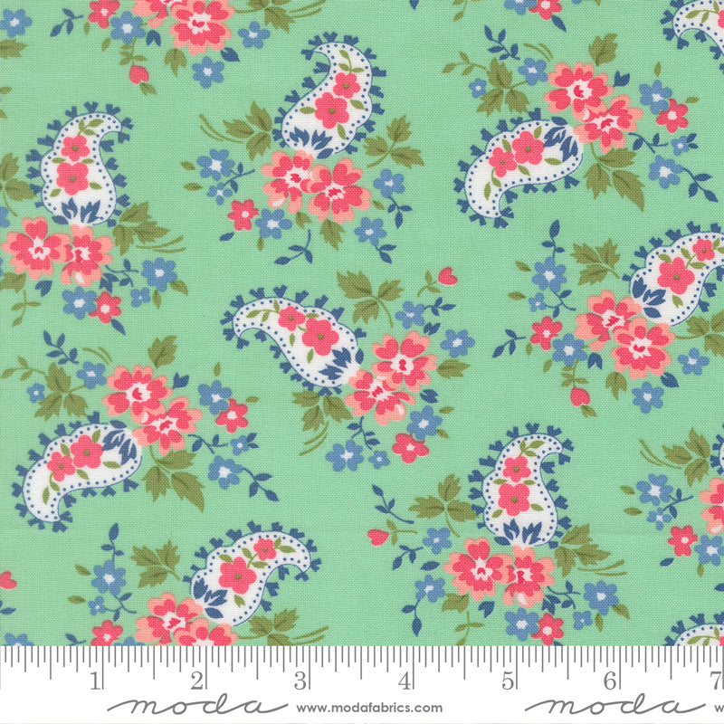 A Cat Named Stitch Green Sweet Paisley Yardage by Camille Roskelley for Moda Fabrics