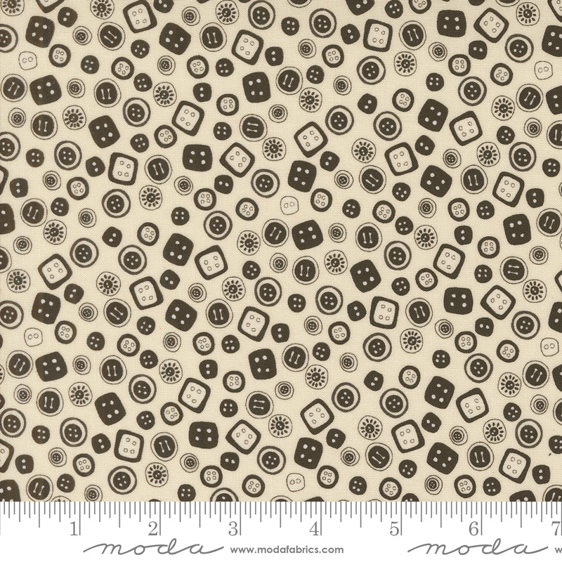 Threads Porcelain Black Buttons Yardage by Sweetwater for Moda Fabrics