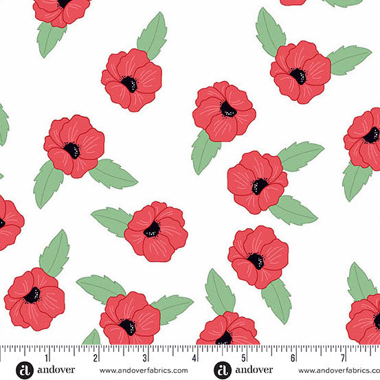 Oh Say Can You Sew White Poppy Fields Yardage by Amy Latta for Andover Fabrics
