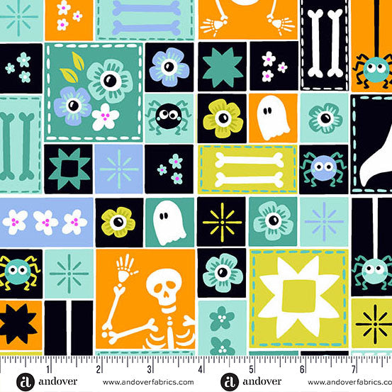 Ghostly Garden Aqua Sew Spooky Yardage by KP Creates for Andover Fabrics