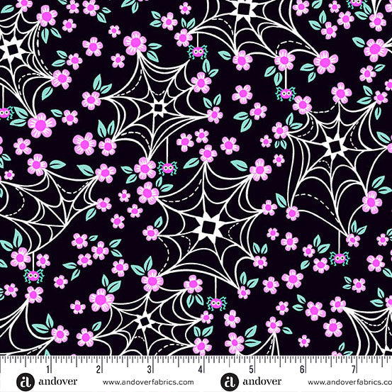 Ghostly Garden Black Web and Bloom Yardage by KP Creates for Andover Fabrics