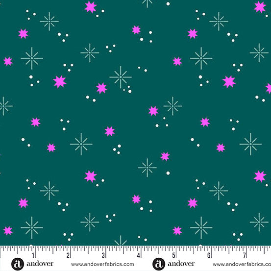 Ghostly Garden Teal Stardust Yardage by KP Creates for Andover Fabrics