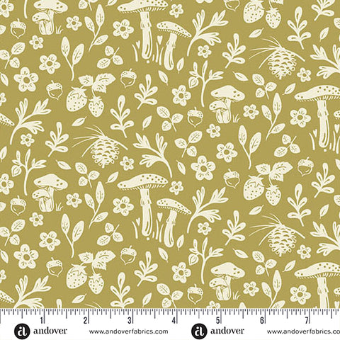 A Woodsy Cottage Pale Green Woody Path Yardage by Judy Jarvi for Andover Fabrics