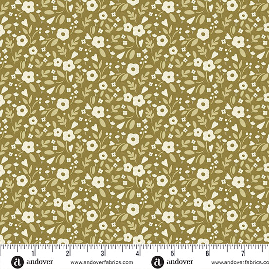 A Woodsy Cottage Olive Green Little Darling Yardage by Judy Jarvi for Andover Fabrics