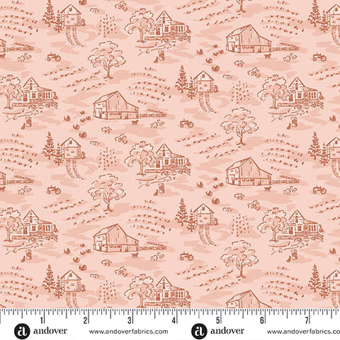 Heartland Peachy Little Toile Yardage by Judy Jarvi for Andover Fabrics